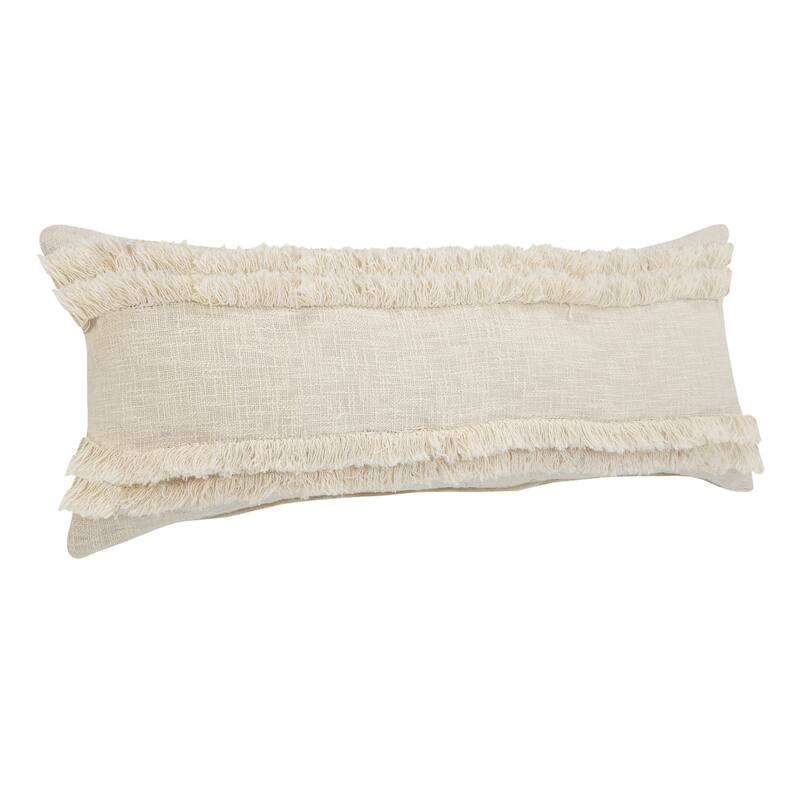 HomeRoots 14" X 36" Cream 100% Cotton Zippered Pillow