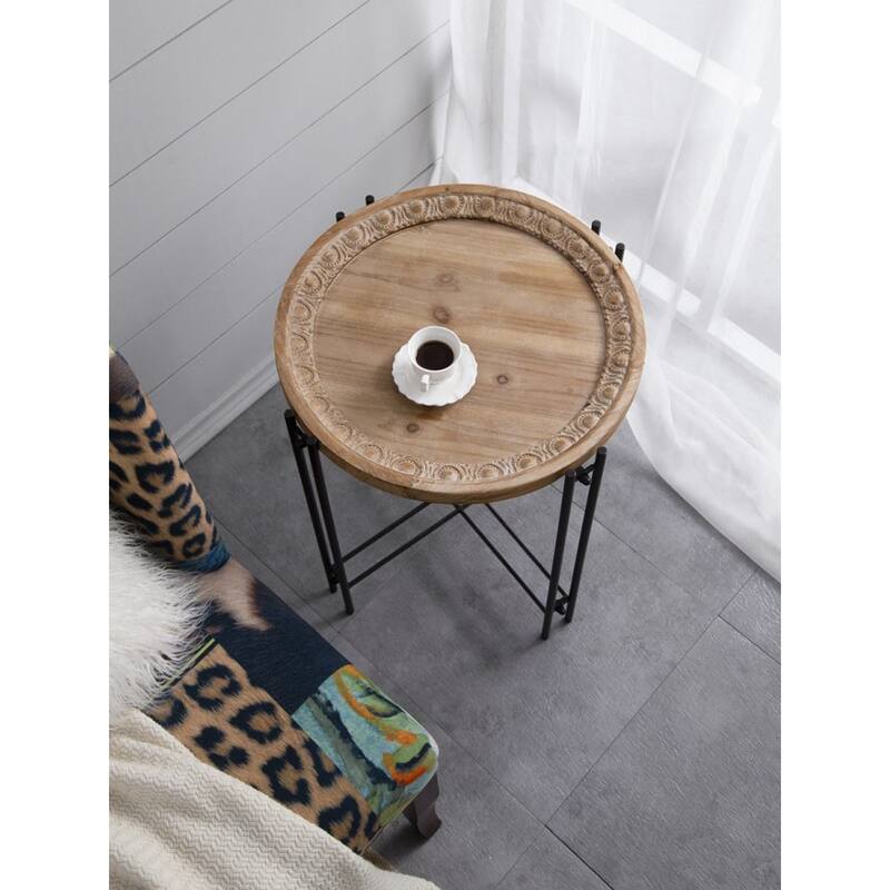 Round Wooden Side Table in Pin Legs - 24" - Brown and Black