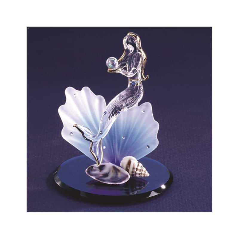 Curata Mermaid and Shell Handcrafted Glass Figurine with 22k Gold Trim - 2.5" x 2.5" x 3.5"