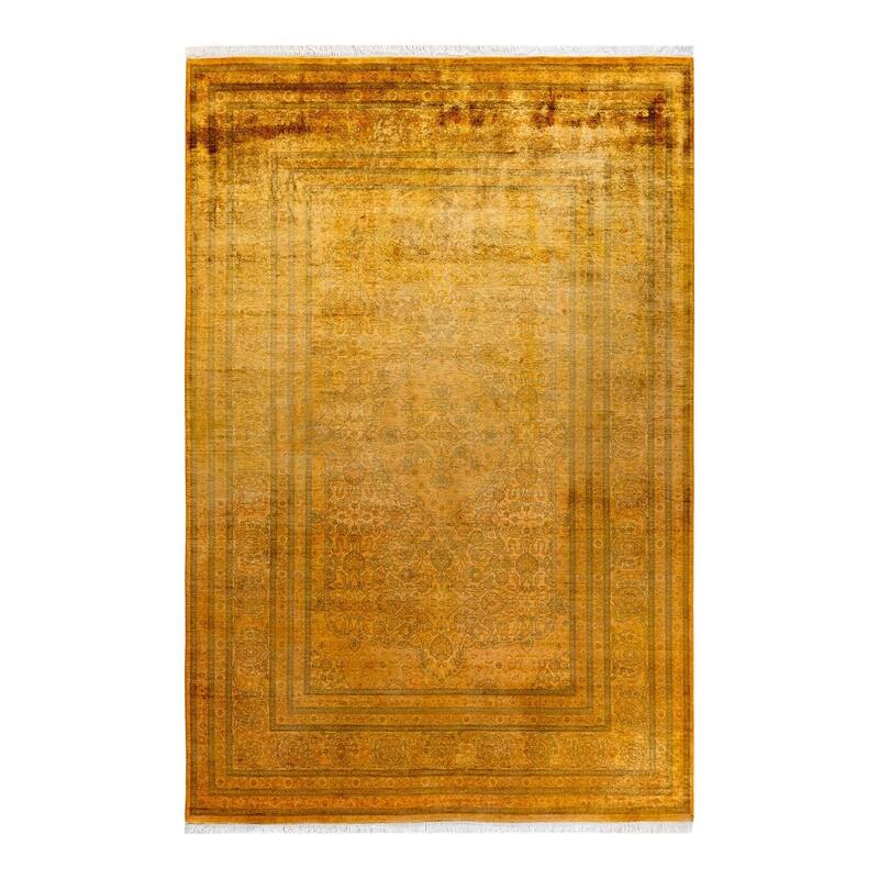 Overton Hand Knotted Wool Vintage Inspired Modern Contemporary Overdyed Gold Area Rug - 6' 2" x 9' 2"