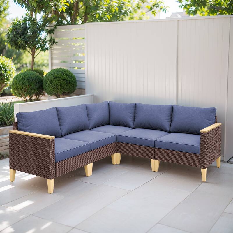 Gymojoy Outdoor Sectional Patio Sofa with Cushion - Brown - Blue