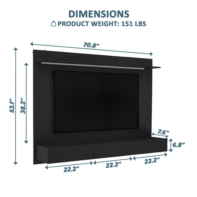 Modern Wall-Mounted Entertainment Center - Floating TV Panel for Up to 70-Inch TVs, Freestanding Design