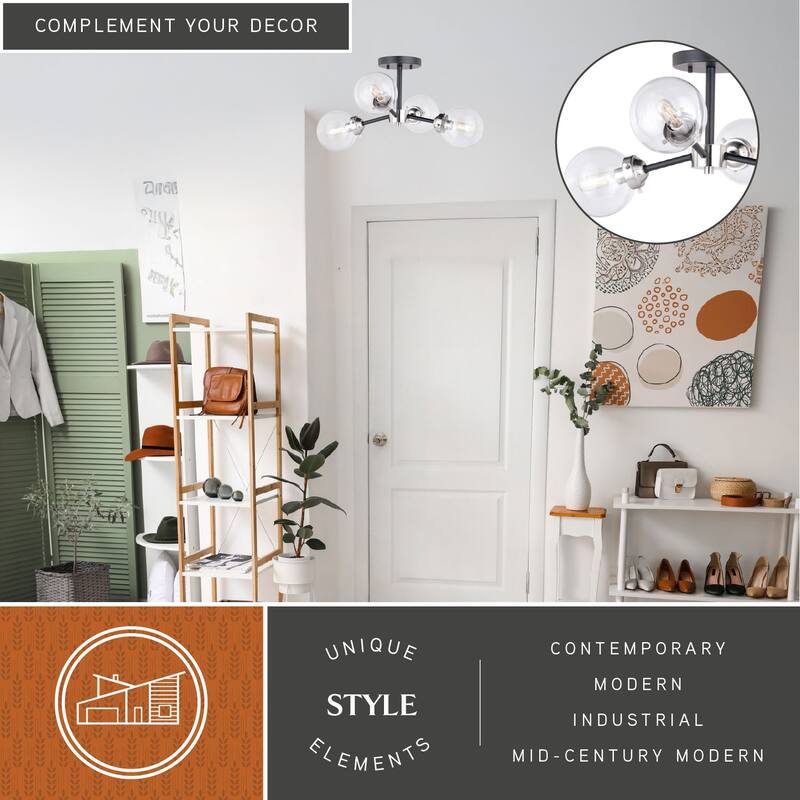 Orbit Nickel and Bronze Sputnik Semi Flush Mount Ceiling Light
