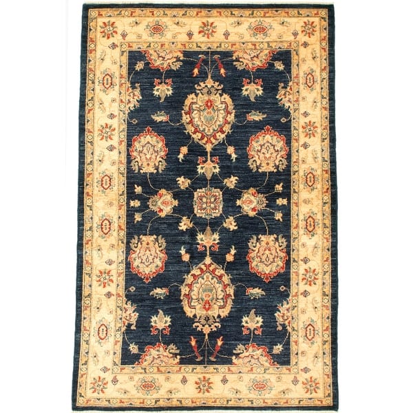 slide 1 of 9, ECARPETGALLERY Hand-knotted Chobi Finest Dark Navy Wool Rug - 4'0 x 6'6 Dark Navy - 4'0 x 6'6