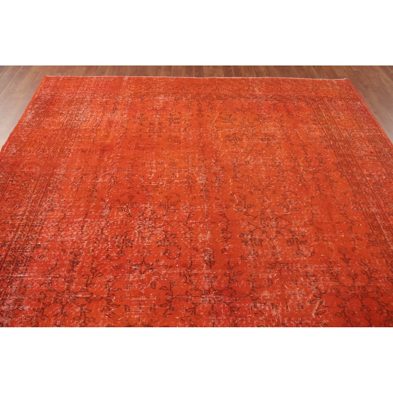 Over-Dyed Orange Anatolian Turkish Vintage Rug Handmade Wool Carpet - 7'7" x 10'8"