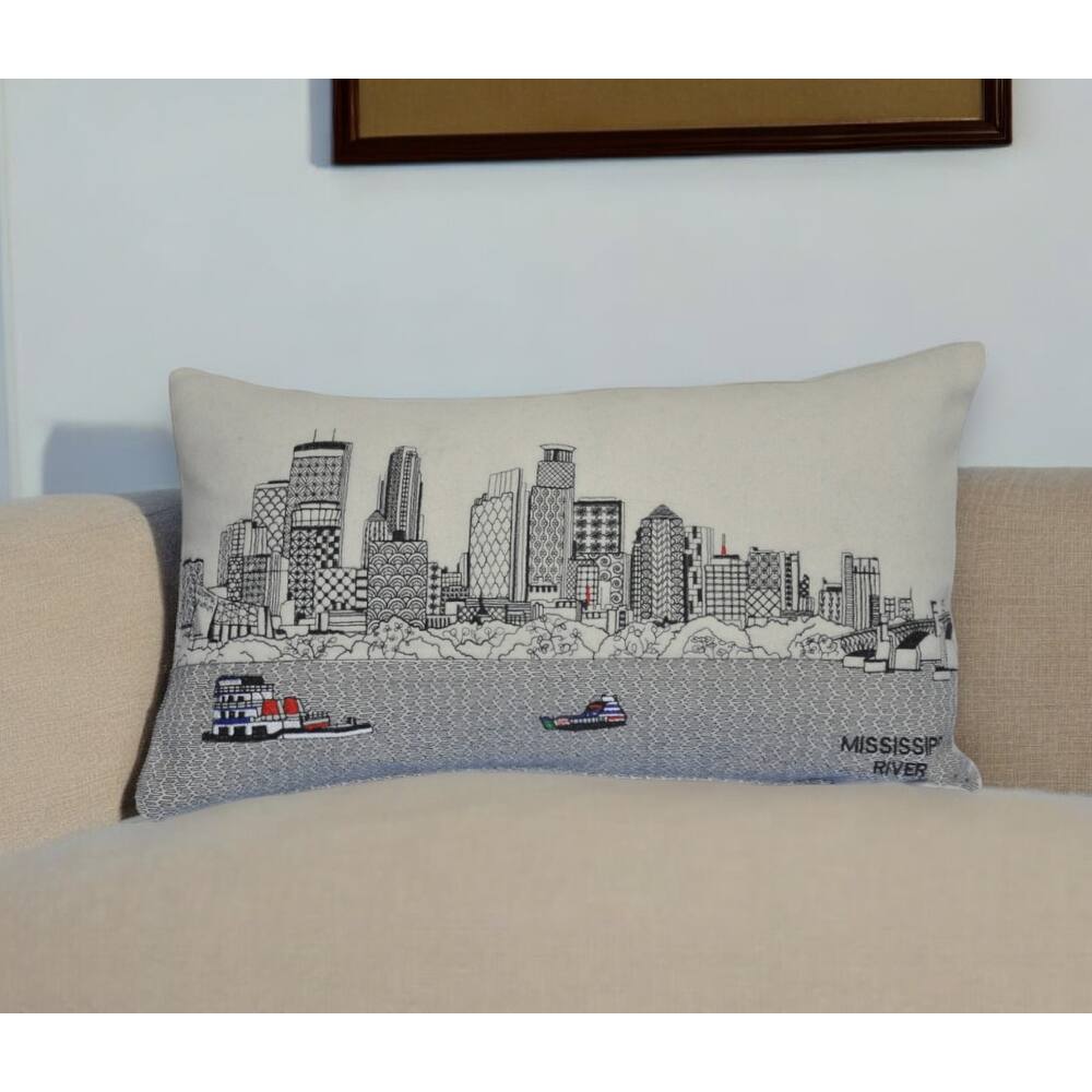 HomeRoots 25" White Minneapolis Daylight Skyline Lumbar Decorative Pillow