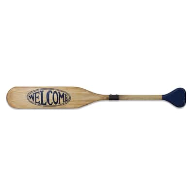 Wooden Oar Welcome Sign - 35.5" - Brown and Black