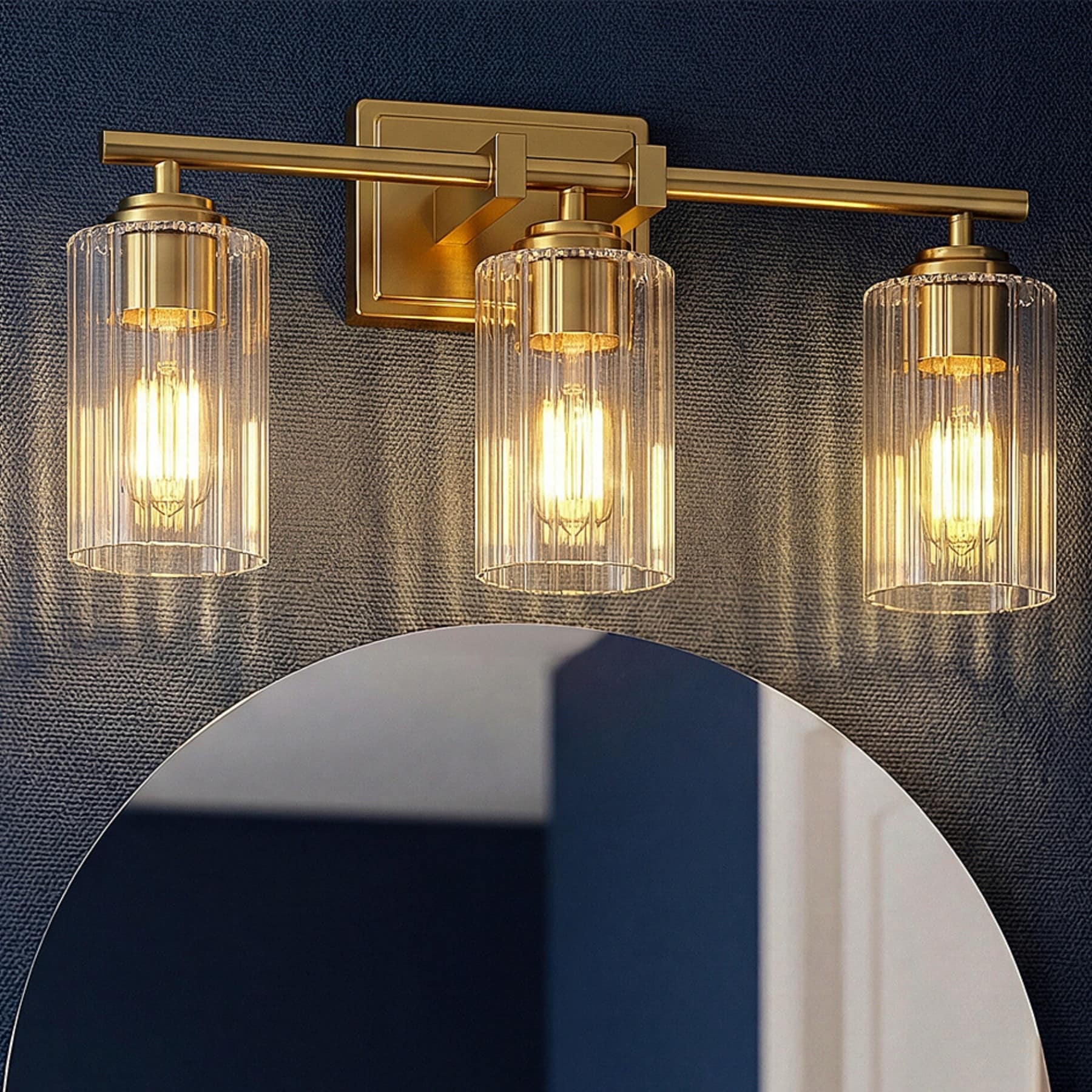Modern 3-Light Vanity Light with Brushed Champagne Gold & Fluted Glass