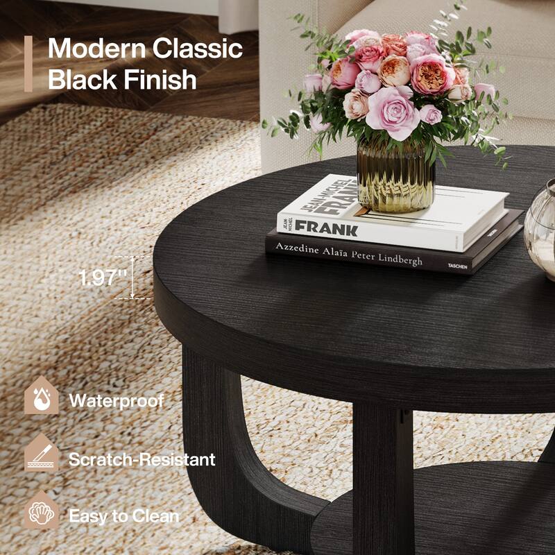 2-Tier Round Coffee Table with Thick Top & Base - Large