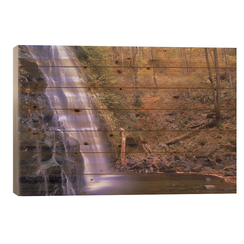 Crabtree Falls Cascading Into Stream In Autumn Forest, Blue Ridge Parkway, North Carolina Print On Wood by Tim Fitzharris - 18x26x1.5