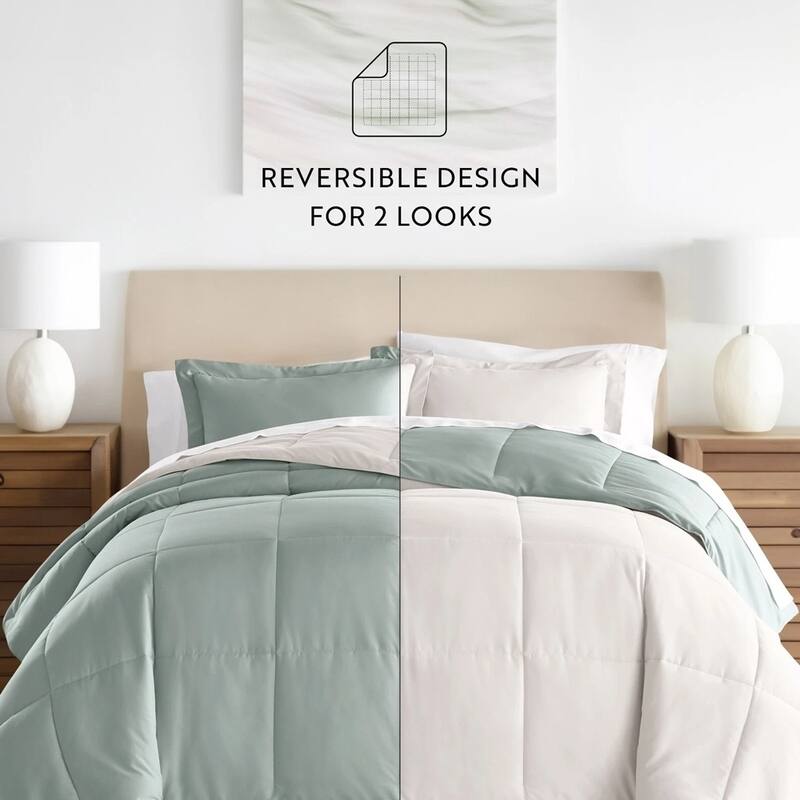 Solid Color Microfiber Reversible Comforter Twin/Twin XL Eucalyptus