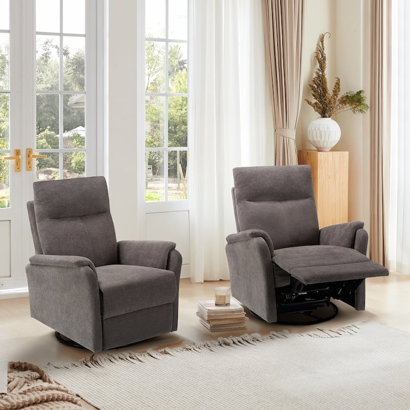 Fabric Recliner Sofa Chair - Swivel Rocking with XL Footrest - Single Seat for Living Room