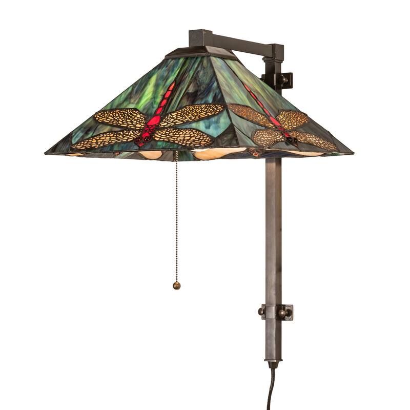 Meyda Tiffany 256594 Prairie 20" Tall Wall Sconce with Stained Glass - Craftsman Brown