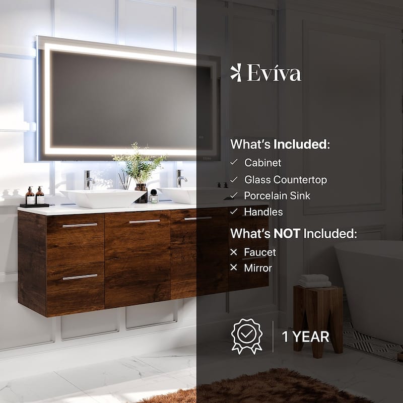 Luxurious 60"W Rosewood DS Bath Vanity with Quartz Top & Vessel Sinks