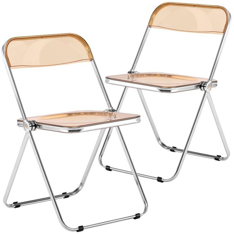 Lawrence Modern Acrylic Folding Chair with Chrome Steel Frame and Accent Transparent Design for Dining or Living Room (Set of 2)