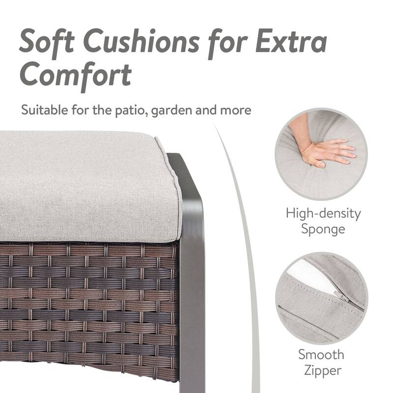 Gymojoy Industrial Style Outdoor Wicker Patio Ottomans Set of 2