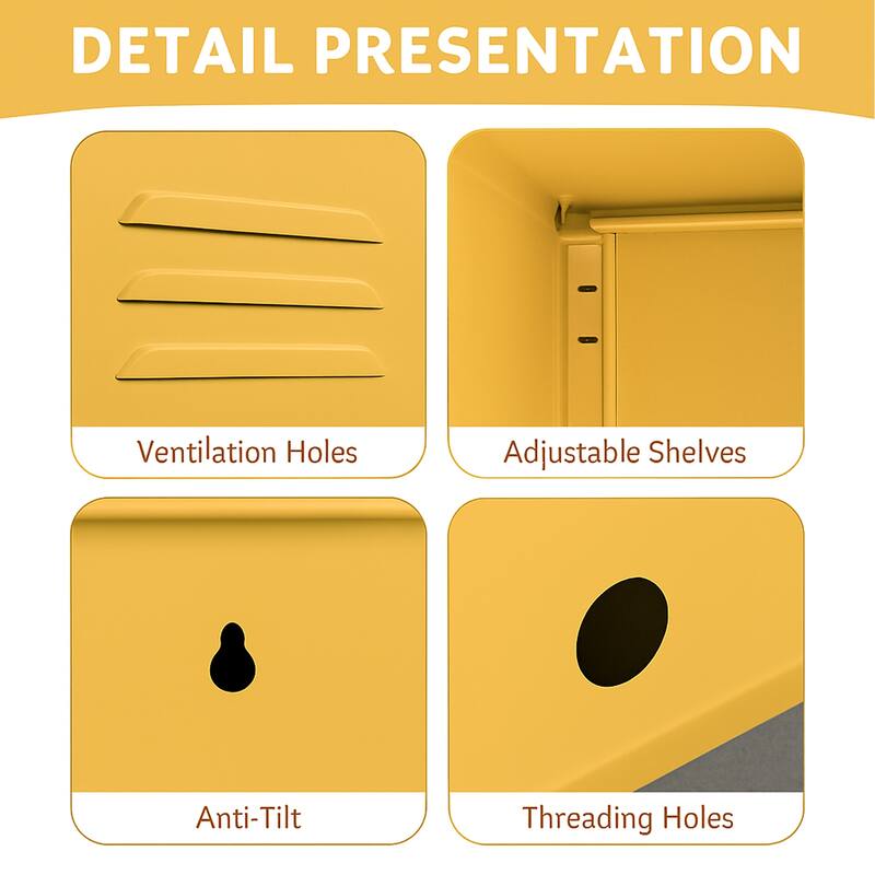 Single Door Lockable Metal End Table,Modern Minimalist Room Side Table with 2 Adjustable Shelf,Multi Storage Cabinet