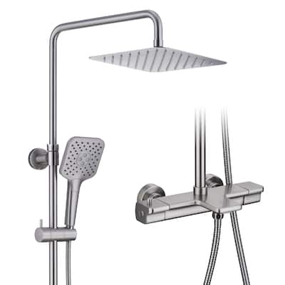 3-Spray Patterns Tub Wall Mount Dual Shower Heads Thermostatic Shower Faucet - 9.8" x 9.8"