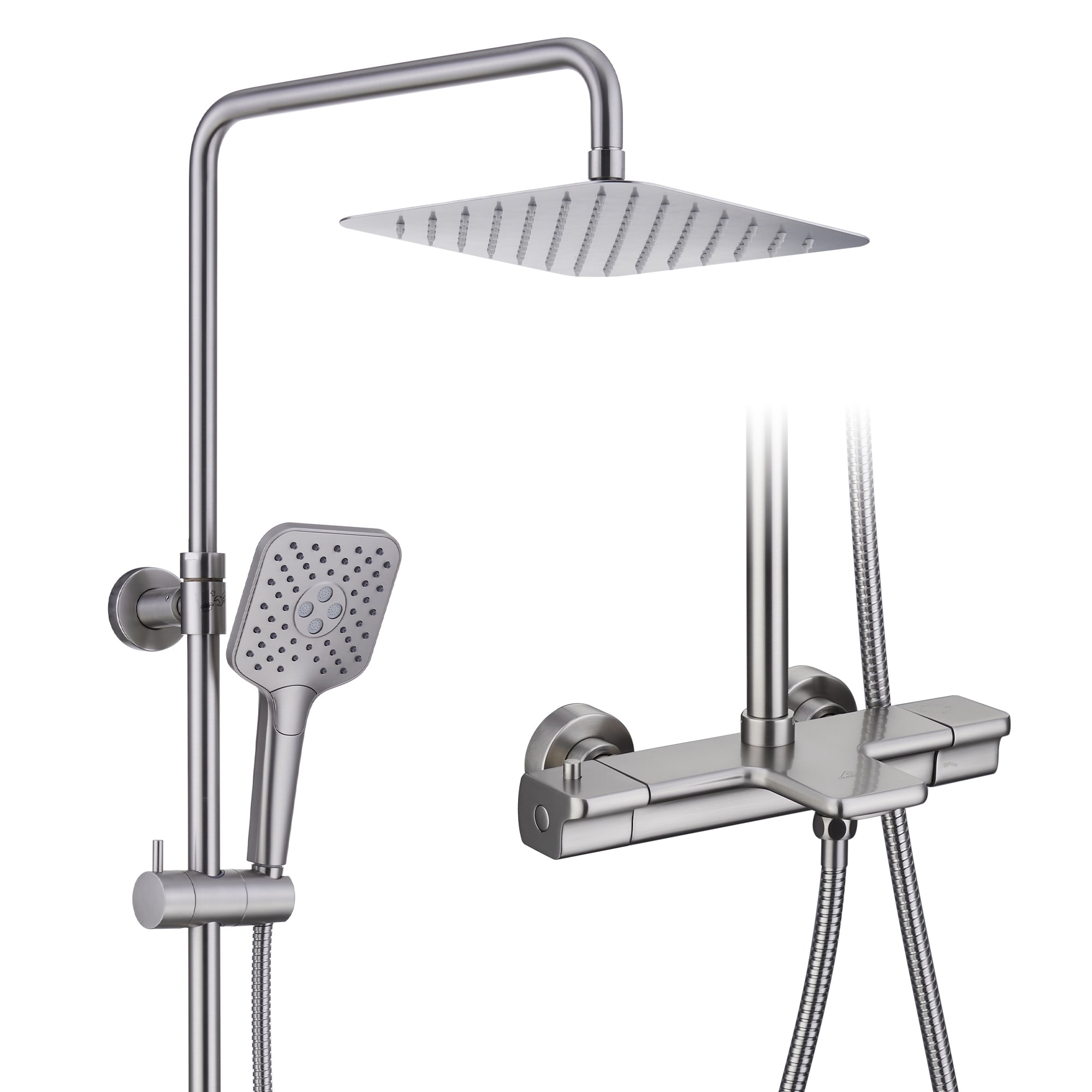 3-Spray Patterns Tub Wall Mount Dual Shower Heads Thermostatic Shower Faucet - 9.8" x 9.8"