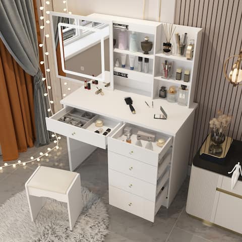 39.4'' Wide Makeup Vanity Set with Stool and Mirror