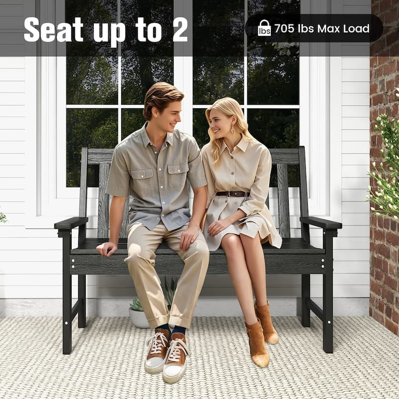 Gymax Garden Bench All-Weather HDPE 2-Person Outdoor Bench for Front