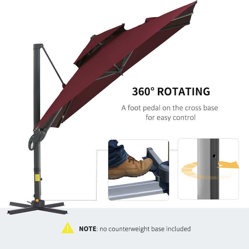10ft Offset Hanging Cantilever Umbrella, Square Shape with Aluminum Base, Tilt & 360 Rotation, Red