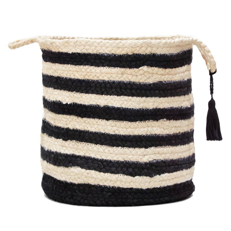 Sevita Striped Jute Hand-Stitched Storage Basket with Handles