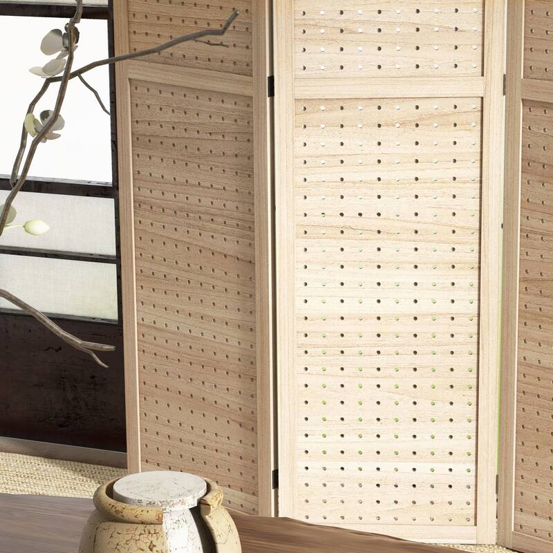 Natural Wood 4-Panel Folding Room Divider for Indoor Privacy and Decor