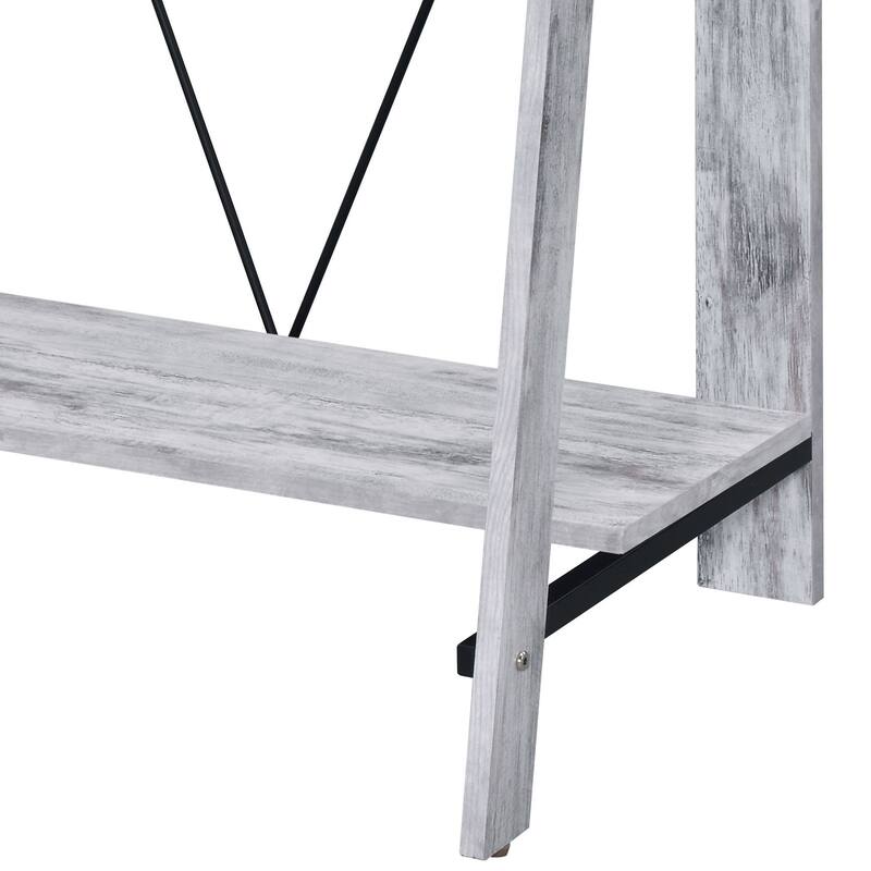 Modern Writing Desk with Storage Shelves and Sturdy Metal V-Back Reinforcement for Home or Office Workspace