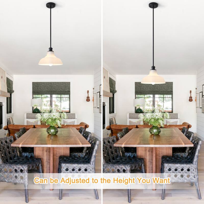 1-Light Adjustable Dome Shaded Pendant Light with Cream Glass Shade, Semi Flush Mount Chandelier for Dining Room Living Room