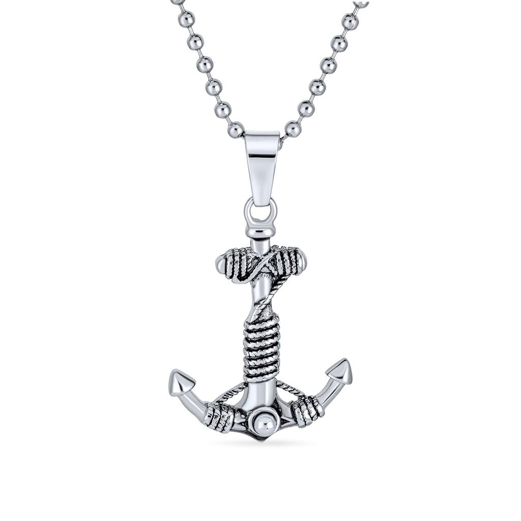 Nautical Anchor Pendant Necklace Men Black Oxidized Stainless Steel Chain