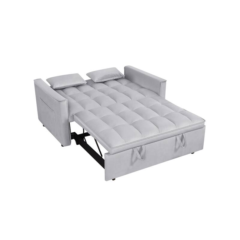 54” Velvet Pull-out Sleeper Sofa Bed,with 3 Adjusting Reclining Back & Storage - Solid Wood Frame,Twin Size-54” x 35.5” x 30”H