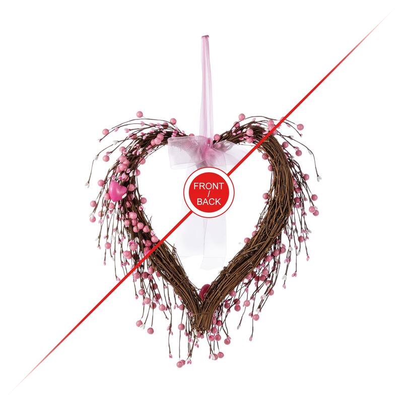 Glitzhome Valentine's Berry Heart Wreath Wall Hanging Decor