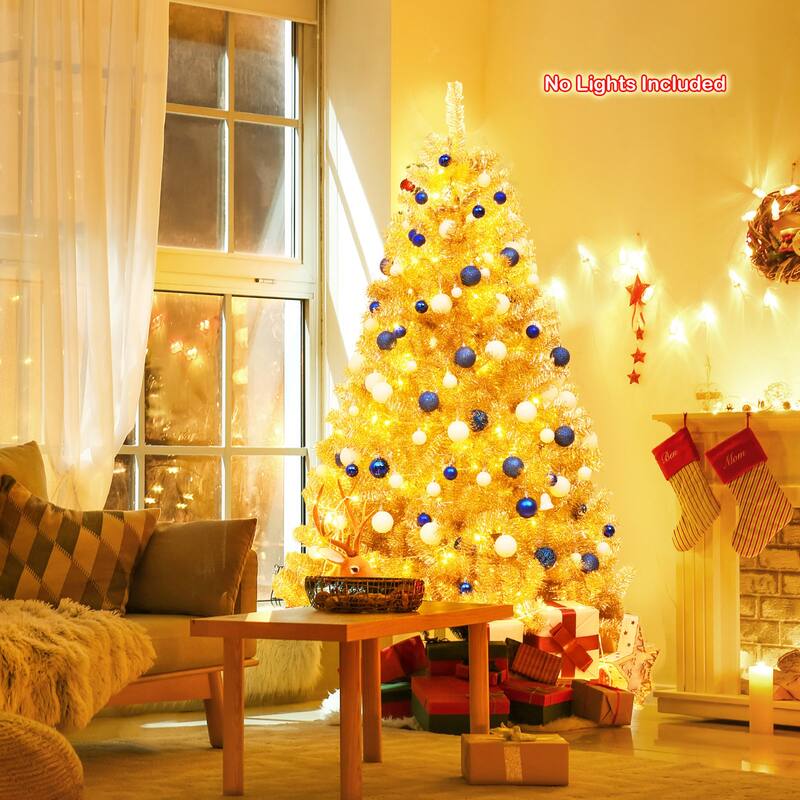 Gymax 6FT Tinsel Christmas Tree Artificial Hinged w/ Metal Stand - See Details