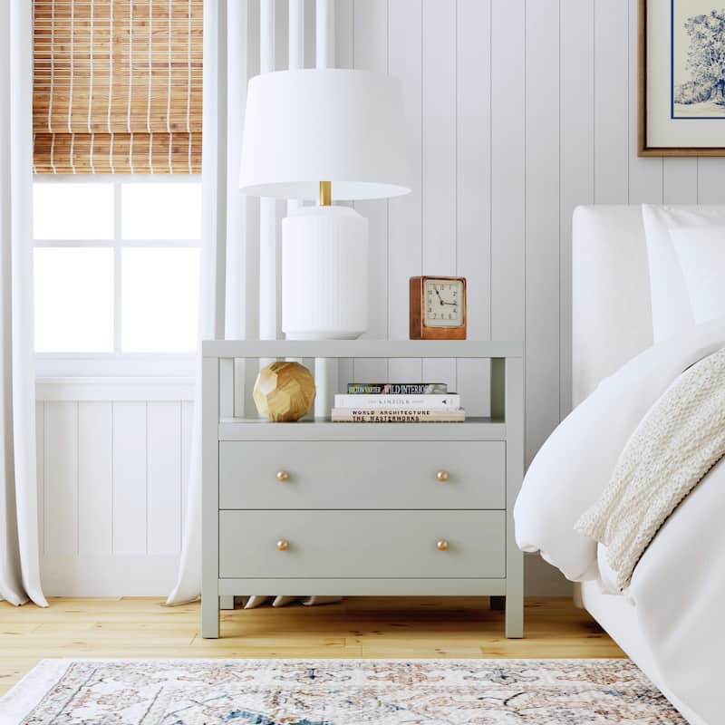 Nora 2-Drawer Wood Wide Nightstand - Sage Green
