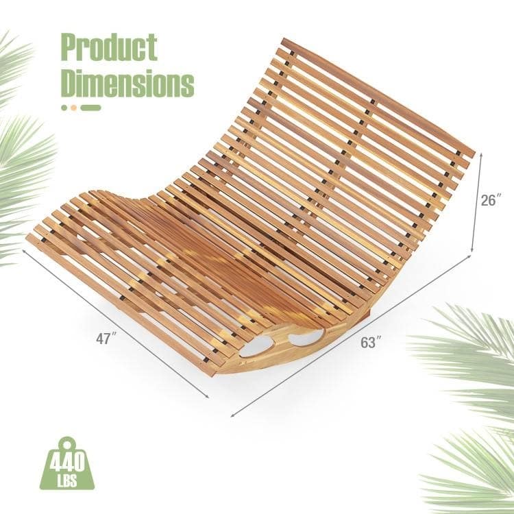 Natural Acacia Wood 2-Seater Adirondack Rocking Sunbed Lounger - 63" x 47" x 26" (inches)