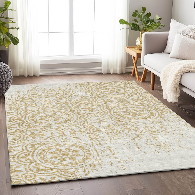 Premium Washable Super Soft Vanishing Medallion Mayfield Rug - Gold - 3' x 5'
