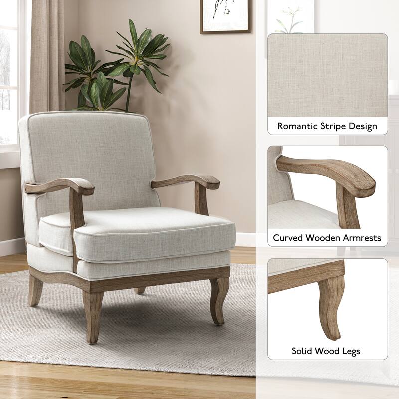 Rinaldo Farmhouse Polyester Armchair with Comfortable Backrest and Cushion Set of 2 by HULALA HOME