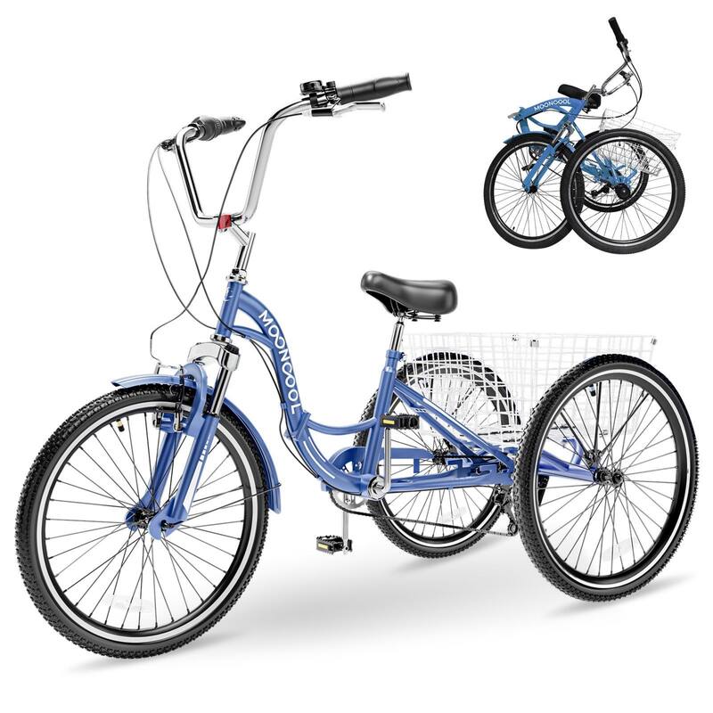 DoCred Adult Folding Tricycle, 7 Speed 3-Wheel Bicycle with Basket