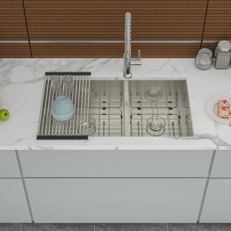 Undermount Double Bowl(60/40) Kitchen Sink 16 Gauge with Two 10" Deep Basin