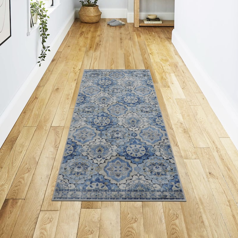 Jean Pierre New York Merdia Printed Washable Chenille Rugs - 2x5 - Blue Multi