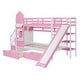 preview thumbnail 91 of 98, Bunk Bed Castle Playhouse Solid Wood Stairs Bed Frame with Storage Shelves & 2 Drawers, Children's Slide Bed with Guardrail