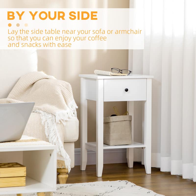 2-tier Modern Side Table with Drawer and Bottom Shelf