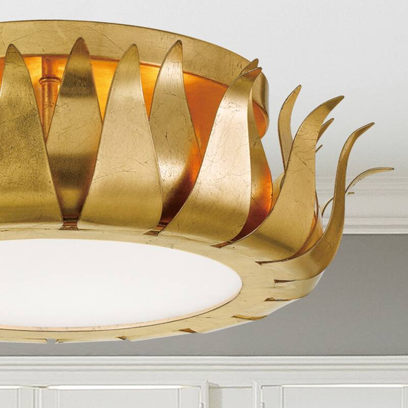 Broche 3 Light Antique Gold Flush Mount Ceiling Lamp - 16'' W x 5.5'' H