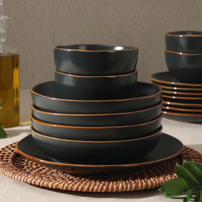 Gibson Home Hazeltine 16 Piece Plates and Bowls Dishes Stoneware Ceramic Dinnerware Set
