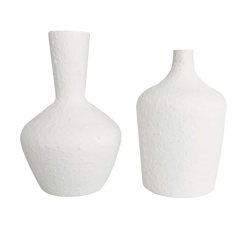 White Glass Textured Decorative Vase with Various Sizes (Set of 2)