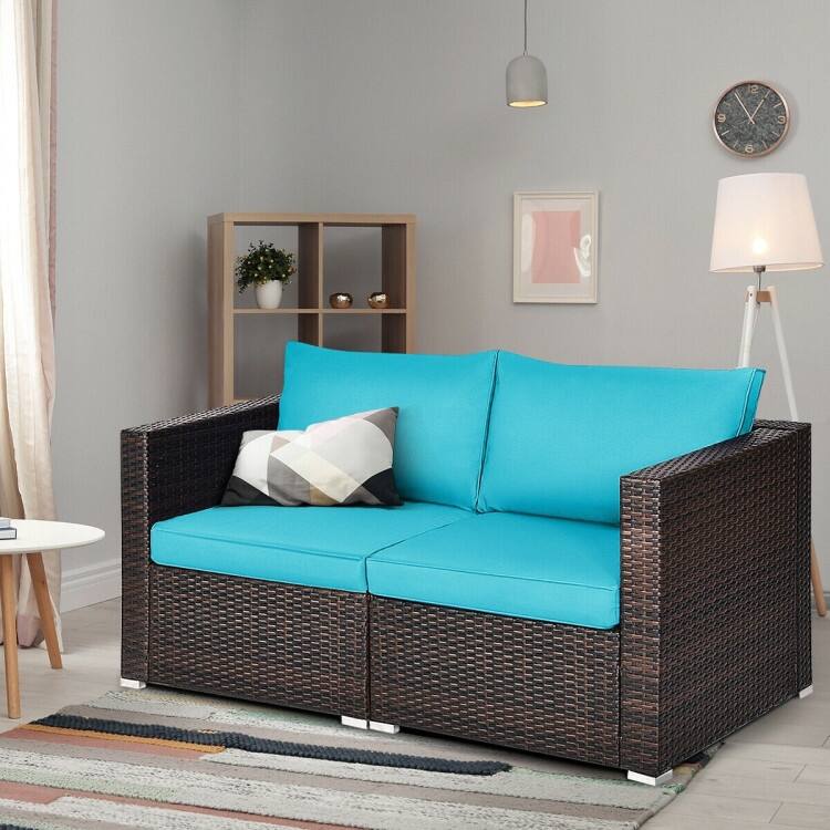 2PCS Patio Rattan Sectional Conversation Sofa Set - 29.5" x 29.5" x 25.5" (L x W x H)