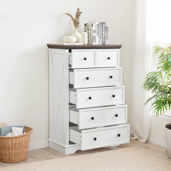 6-Drawer Tall Dresser, Modern Farmhouse Storage Cabinet for Bedroom &  Closet, White - Bed Bath & Beyond - 42299723