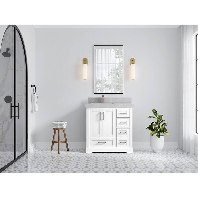 Willow Collections 36 x 22 Boston Left Offset Sink Bathroom Vanity with Quartz or Marble Countertop