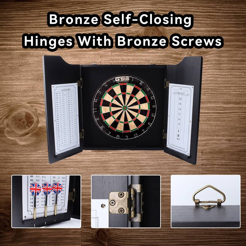 GSE™ Solid Wood Dart Board Cabinet Set with Sisal/Bristle Dartboard and 6 Steel Tip Darts